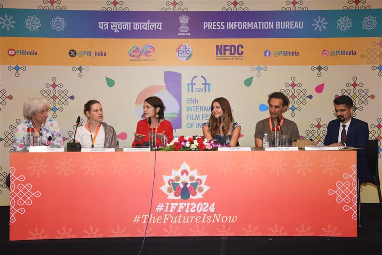Press Conference by team of Movies ‘Bassima’s Womb’ and ‘Loonies’ at 55th IFFI, in Goa on November 24, 2024. 