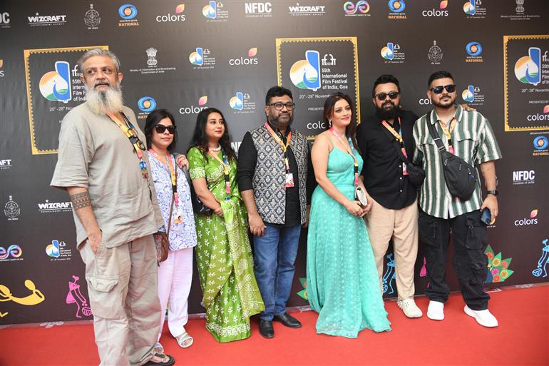 Shri Rana Sarkar (Producer), Shri Saurav Palodhi (Director), Shri Ankit Sengupta (DOP) and Ms. Ushasi Chakraborty (Actor) from the film ‘Onko Ki Kothin’ attended the Red Carpet at 55th IFFI, in Goa on November 24, 2024.