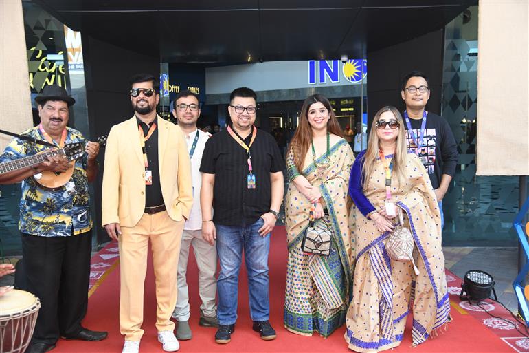 Mr. Rajesh Bhuyan (Director), Dr. Akshata Narain (Producer), Dr. Sanjive Narain (Producer), Shri Santanu Rowmuria (Story and Screenplay Writer), Shri Debajit Changmai (Sound design), Debajit Changmai (Sound Designer) and Ms. Meghali Narain (Executive Producer) from the Movie ‘Swargarath’ attended the Red Carpet at 55th IFFI, in Goa on November 24, 2024.