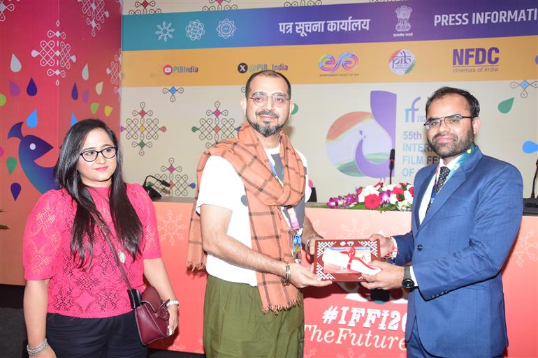 Ashwin Kumar Baluja, Director and Shilpa Dhawan, Producer from the movie ‘Mahavatar Narsimha’ during Press Conference at 55th IFFI, in Goa on November 25, 2024. 
