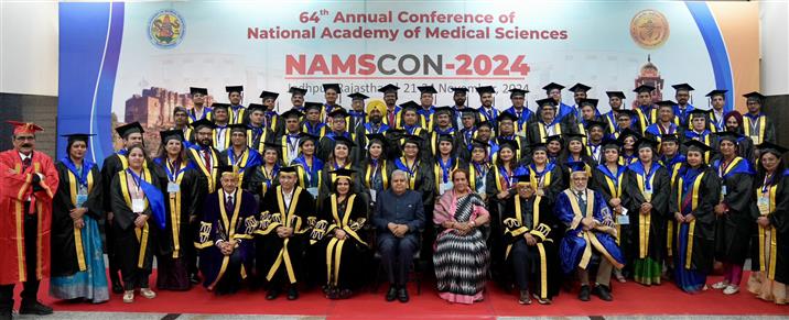 The Vice President of India, Shri Jagdeep Dhankhar at 64th Convocation of National Academy of Medical Sciences (NAMS) at AIIMS, Jodhpur, in Rajasthan on November 23, 2024.