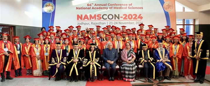 The Vice President of India, Shri Jagdeep Dhankhar at 64th Convocation of National Academy of Medical Sciences (NAMS) at AIIMS, Jodhpur, in Rajasthan on November 23, 2024.