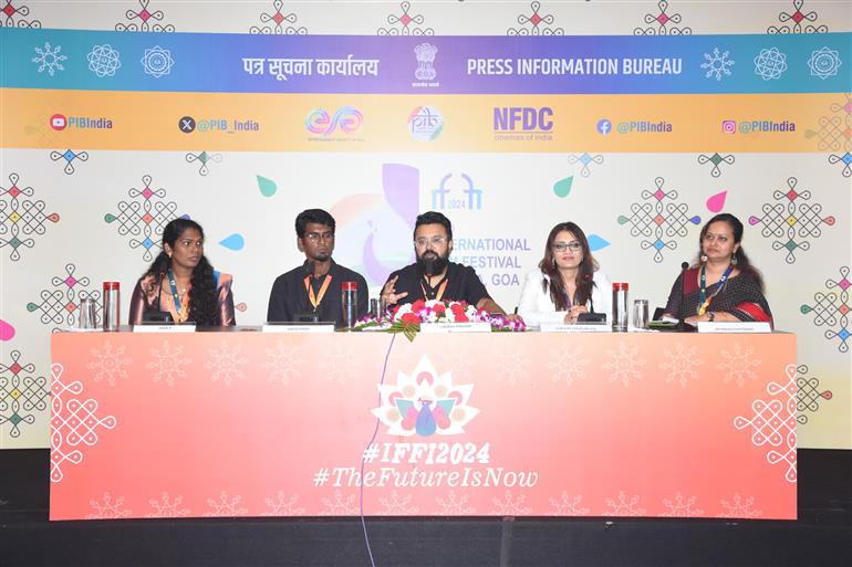 Press conference by teams of ‘Amma’s Pride’ and ‘Onka Ki Kothin’ at 55th IFFI, in Goa on November 24, 2024. 