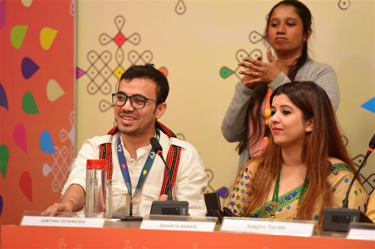 Press Conference by teams of ‘Amar Aaj Marega’ and ‘Swargarath’ at 55th IFFI, in Goa on November 24, 2024. 