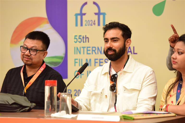 Press Conference by teams of ‘Amar Aaj Marega’ and ‘Swargarath’ at 55th IFFI, in Goa on November 24, 2024. 