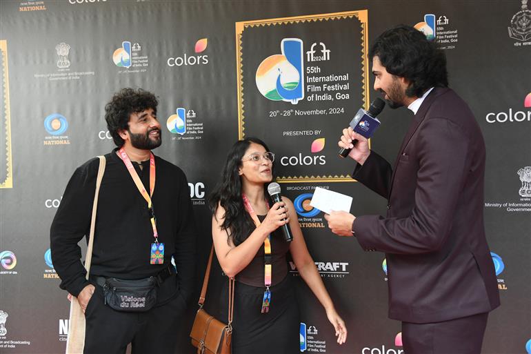 Sachin (Director) and Nisha Paliwal (Production Assistant) from the movie ‘Flanders Di Zameen Vich’ walked the Red Carpet at the 55th IFFI, in Goa on November 25, 2024.