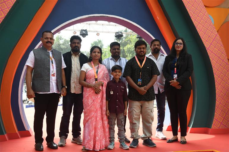 Shashi Chandrakant Khandare (Director), Shraddha Shashi Khandare (Producer), Kabir Shashi Khandre (Actor), Pandurang Chikane (Actor), Rohit More (Actor), Prem Nasale (Actor) along with other crew members from the movie ‘Gypsy’ attended the Red Carpet at 55th IFFI, in Goa on November 26, 2024.
