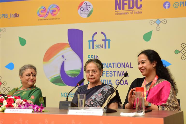 Nindita Roy(Director), Rakhee Gulzar (Actor)  & Shibo Prosad Mukherjee (Director/Producer/Actor) at 55th IFFI, in Goa on November 26, 2024.