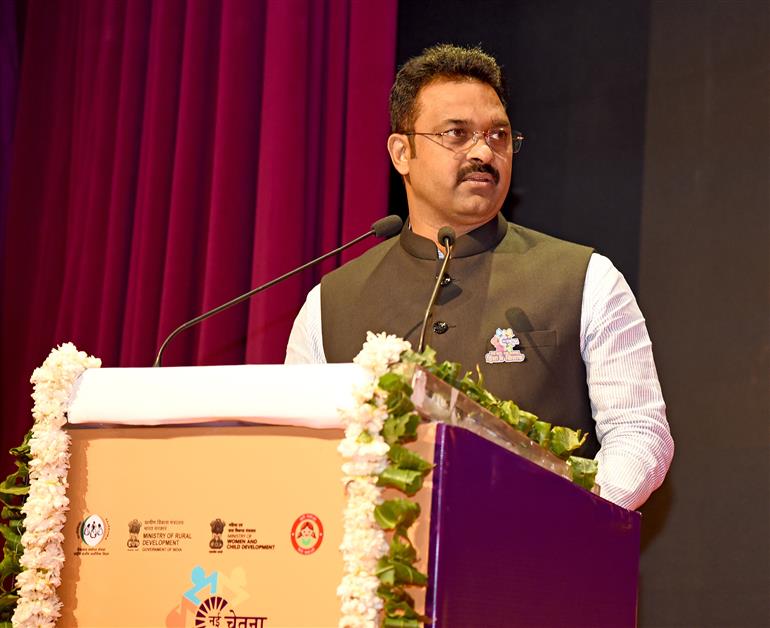 The Minister of State for Rural Development, Shri Kamlesh Paswan addressing at the launch of Nayi Chetna 3.0 - National Campaign Against Gender-Based Violence, in New Delhi on November 25, 2024.