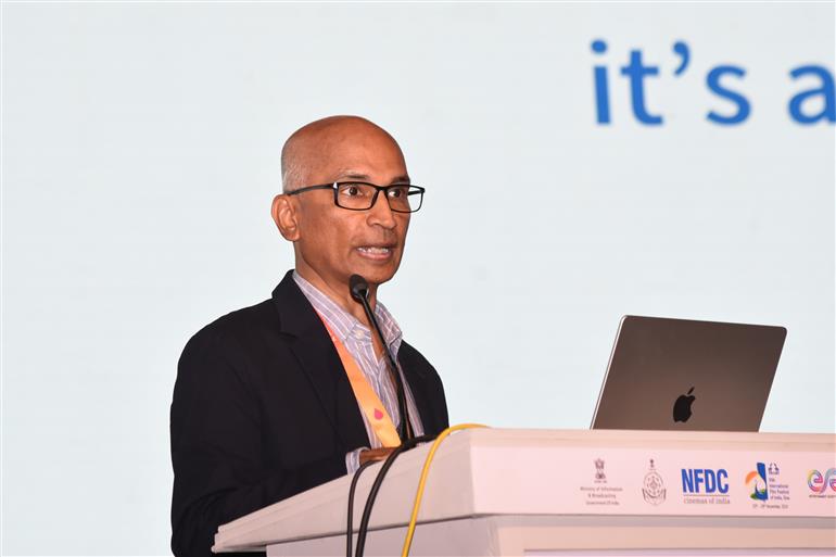 Shri Senthil Kumar during Masterclass on ‘Exhibition of Feature Films in Cinema Theatres: The Question of Accessibility’ at 55th IFFI 2024, in Goa on November 26, 2024.