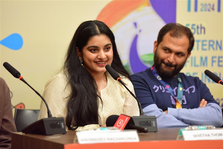 Miss Niveta Thomas of movie ‘35 Chinna Katha Kaadu’ during Press Conference at 55th IFFI, in Goa on November 26, 2024.
