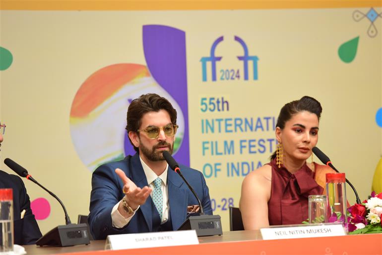Shri Neil Nitin Mukesh (Actor) and Ms. Kirti Kulhari (Actress) from the movie ‘Hisaab Barabar’ attended Press Conference at 55th IFFI, in Goa on November 26, 2024.
