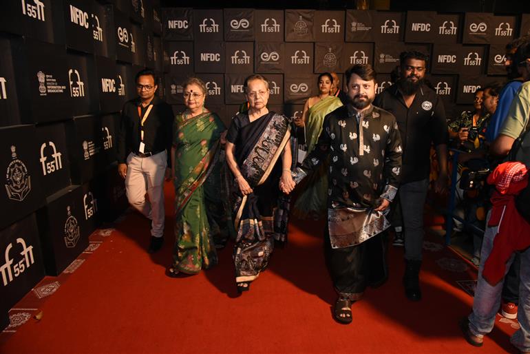 Nandita Roy (Director), Shibo Prosad Mukherjee (Director/ Producer/ Actor) and Rakhee Gulzar (Actor) from the movie ‘Aamar Boss’ walked the Red Carpet at 55th IFFI, in Goa on November 26, 2024.  