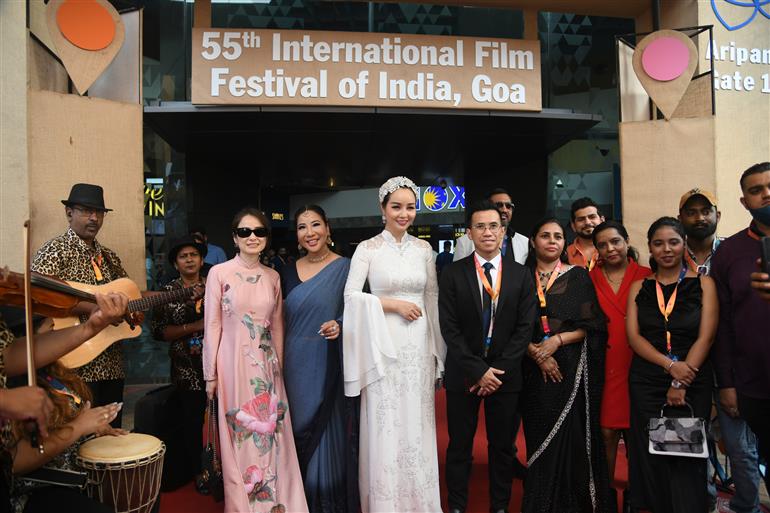Cast and Crew from the movie ‘Fragile Flower’ attended the Red Carpet at 55th IFFI, in Goa on November 26, 2024.    