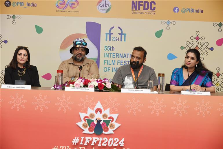 Press Conference teams of ‘Raavsaaheb’ and ‘Srikanth’ (Nidhi Hiranandani, Tushar Hiranandani & Nikhil Mahajan) at 55th IFFI, in Goa on November 27, 2024. 