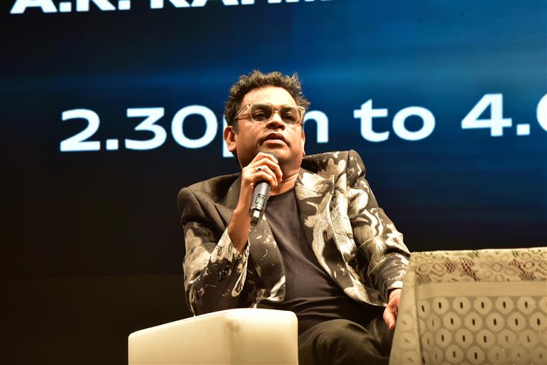 Music Maestro A R Rahman at ‘In - Conversation Session on ‘Lata Mangeshkar Memorial Talk: Musical Theatre in India’ at 55th IFFI 2024, in Goa on November 27, 2024.