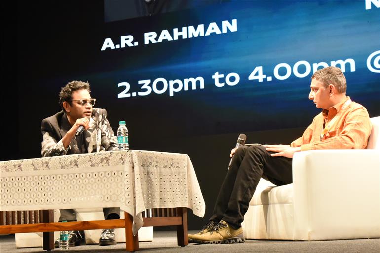 Music Maestro A R Rahman at ‘In - Conversation Session on ‘Lata Mangeshkar Memorial Talk: Musical Theatre in India’ at 55th IFFI 2024, in Goa on November 27, 2024.