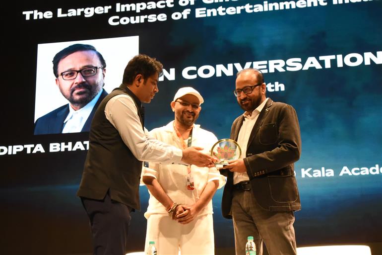 Scenes from ‘In - Conversation session on ‘The Larger Impact of Cinema and How AI will Change the Course of Entertainment Industry’ with Sudipta Bhattacharya & Mahaveer Jain at 55th IFFI 2024, in Goa on November 27, 2024.