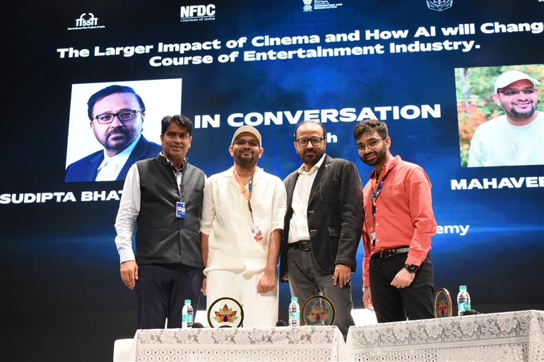 Scenes from ‘In - Conversation session on ‘The Larger Impact of Cinema and How AI will Change the Course of Entertainment Industry’ with Sudipta Bhattacharya & Mahaveer Jain at 55th IFFI 2024, in Goa on November 27, 2024.