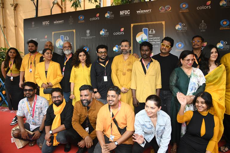 Cast and Crew from the movie ‘Raavsaaheb’ at the Red Carpet at 55th IFFI 2024, in Goa on November 27, 2024.