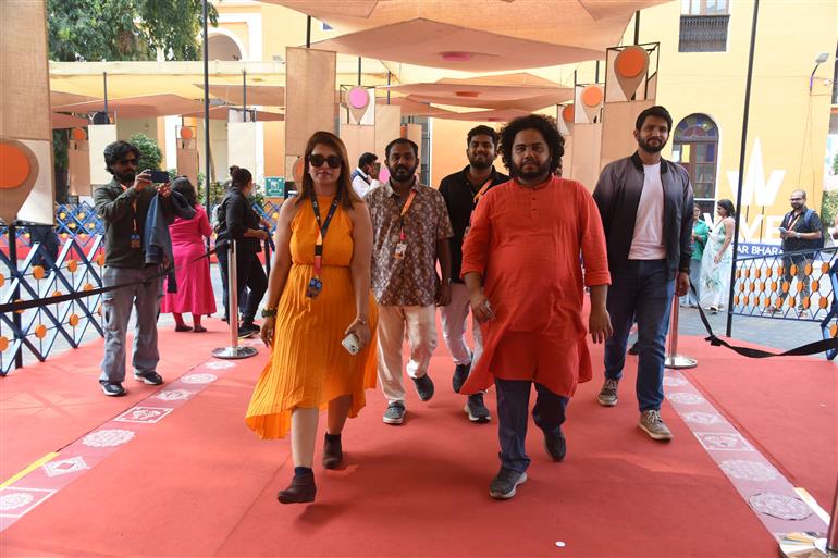 Subhadeep Biswas (Director), Prathamesh Nimonkar (Executive Producer), Anvesh Varala (DoP), Keerthan Berny (Sound Recordist and Designer) from the movie ‘Monihara’ walked the Red Carpet at 55th IFFI 2024, in Goa on November 27, 2024.
