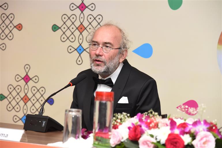 Bohdan Slama renowned filmmaker from Czhek Republic addressing at the Press Conference at 55th IFFI, in Goa on November 28, 2024.