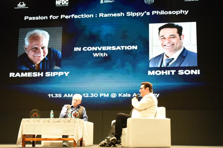In - Conversation session with legendary film maker Ramesh Sippy and Mohit Soni at 55th IFFI 2024, in Goa on November 28, 2024.