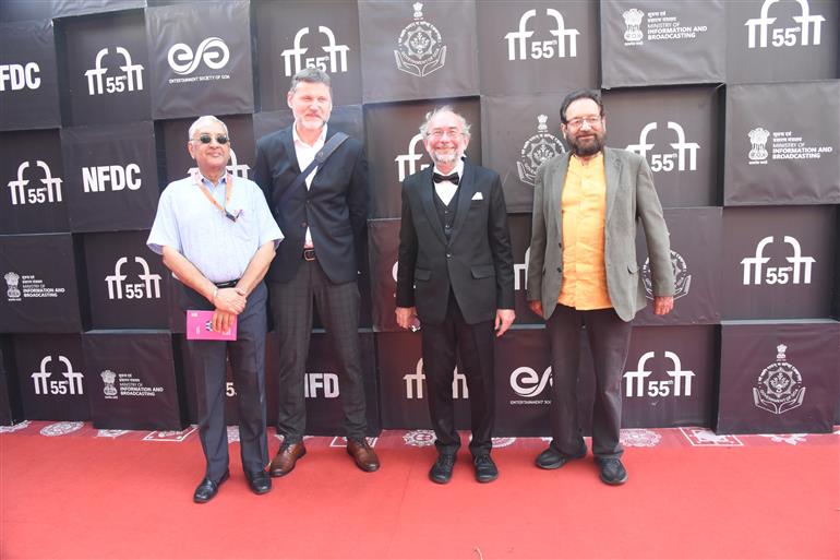 Bohdan Slama & Petr Oukropec, Director & Producer of Closing film ‘DRY SEASON’ walks the Red Carpet & attends India Premiere of their Movie with Festival Director Shri Shekhar Kapur at 55th IFFI, in Goa on November 28, 2024. 
