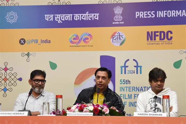 Press Conference with Jury of ‘Best Web Series OTT Award 2024’ Shri Madhur Bhandarkar, Krishana Hebbale & Harish Shankar at 55th IFFI, in Goa on November 28, 2024. 