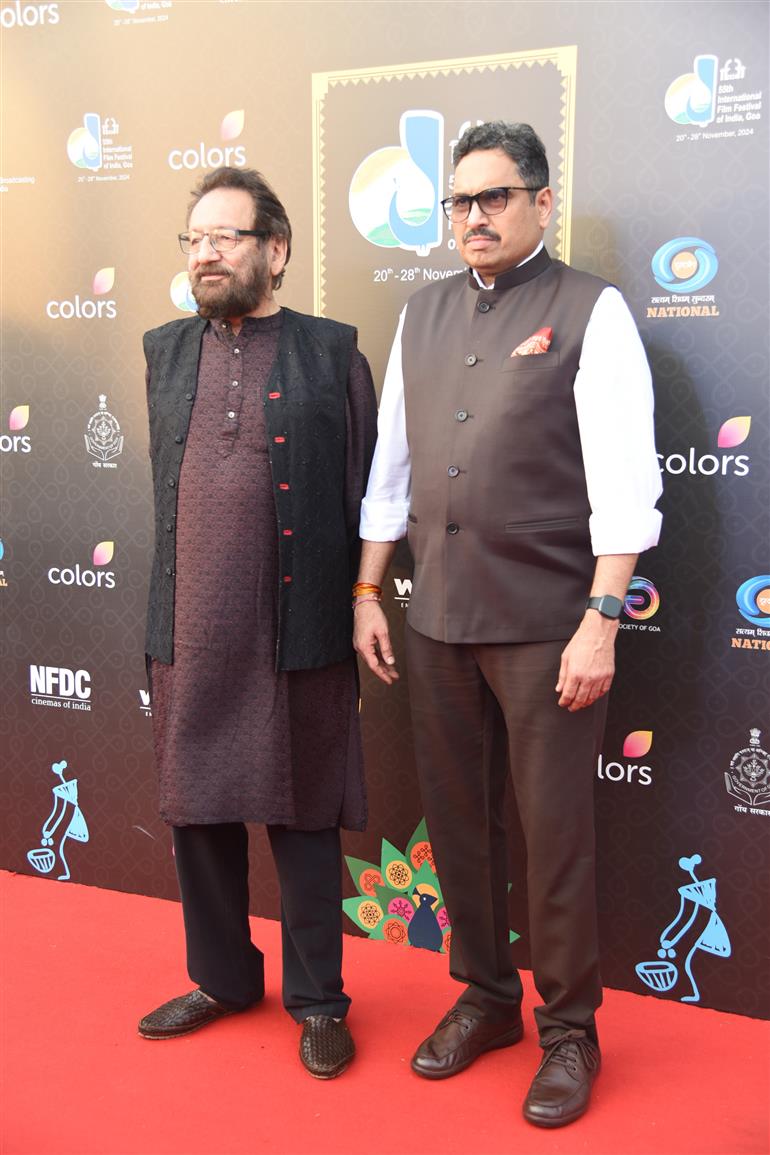 Shri Sanjay Jaju Secretary Ministry of I&B with 55th IFFI Festival Director Shri Shekhar Kapur at Red Carpet of Closing Ceremony, in Goa on November 28, 2024. 