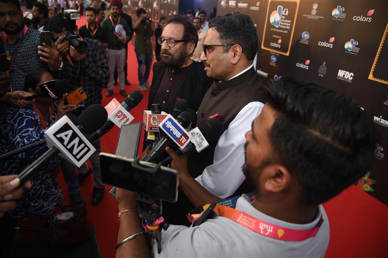 Shri Sanjay Jaju Secretary Ministry of I&B with 55th IFFI Festival Director Shri Shekhar Kapur Addresses Media at  Closing Ceremony, in Goa on November 28, 2024.