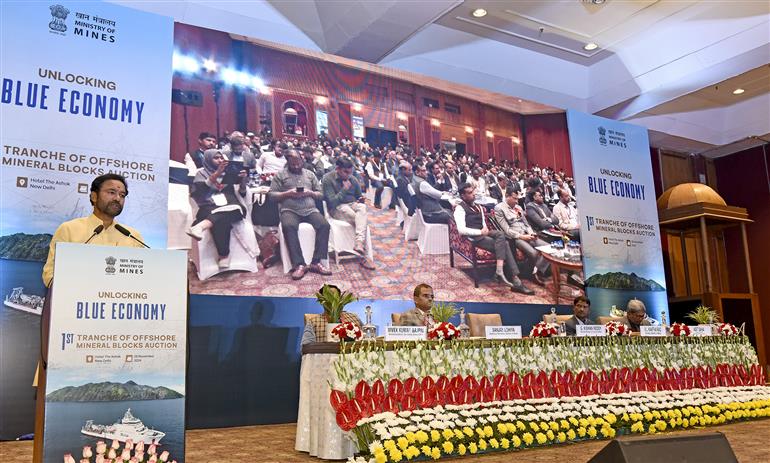 The Union Minister for Coal and Mines, Shri G. Kishan Reddy addressing the gathering during the Launch event of First Tranche of Offshore Mineral Blocks Auction at Convention Hall of The Ashok Hotel, in New Delhi on November 28, 2024.