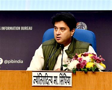 The Union Minister of Communications and Development of North Eastern Region (DoNER), Shri Jyotiraditya M. Scindia addressing the media on Press Meet cum curtain raiser of the 1st edition of “Asthalakshmi Mahotsav” at Bharat Mandapam (Pragati Maidan) from 6th to 8th December, 2024 at National Media Centre, in New Delhi on November 29, 2024.