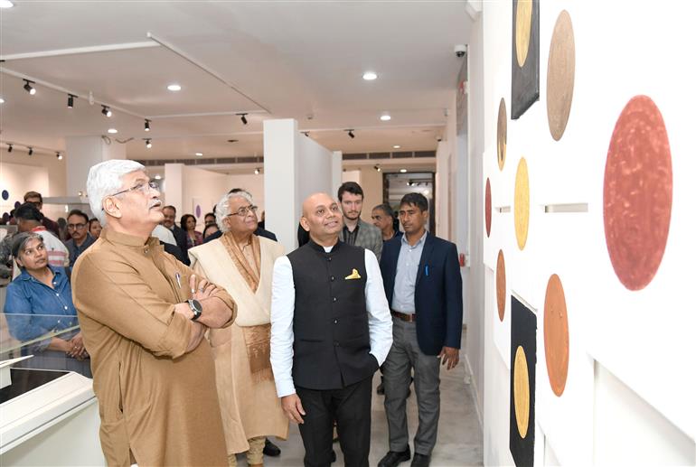 The Union Minister of Culture and Tourism, Shri Gajendra Singh Shekhawat took a walkthrough of exhibition showcased on the inauguration of ‘Shunyata’, an exhibition of paintings by Shri Abhay K. at Ajanta Hall of National Museum, in New Delhi on November 29, 2024.