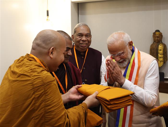 Buddhist leaders meeting PM and expressed gratitude that Pali and Marathi were declared Classical Languages, in Mumbai, Maharashtra on October 05, 2024.