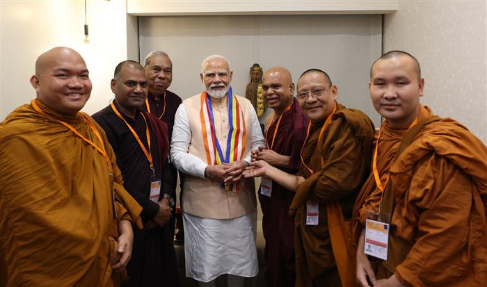 Buddhist leaders meeting PM and expressed gratitude that Pali and Marathi were declared Classical Languages, in Mumbai, Maharashtra on October 05, 2024.
