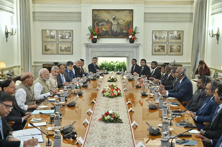 PM attends delegation level talks with the President of Maldives, Dr. Mohamed Muizzu at Hyderabad House, in New Delhi on October 07, 2024.