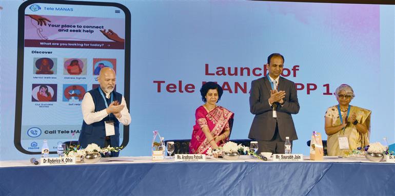 The Additional Secretary, MoHFW & Managing Director, National Health Mission, Smt. Aradhana Patnaik launched the Tele MANAS app and Tele MANAS video call facility on the occasion of World Mental Health Day in the presence of Dr. Roderico H. Ofrin, World Health Organization (WHO) Representative to India, Shri Saurabh Jain, Joint Secretary, MoHFW, Dr. Partima Murthy, Director, National Institute of Mental Health and Neuro Sciences (NIMHANS) and other senior officers from the Ministry, in New Delhi on October 10, 2024.