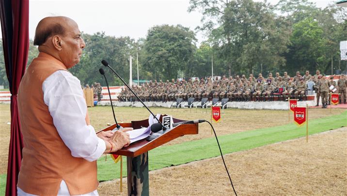 The Union Minister for Defence, Shri Rajnath Singh addressing at the occasion of Dussehra at the Sukna Military Station, Darjeeling in West Bengal on October 12, 2024.