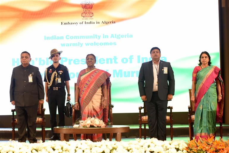 The President of India, Smt Droupadi Murmu graces an Indian Community Reception at Algiers, in Algeria on October 13, 2024.