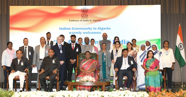 The President of India, Smt Droupadi Murmu graces an Indian Community Reception at Algiers, in Algeria on October 13, 2024.
