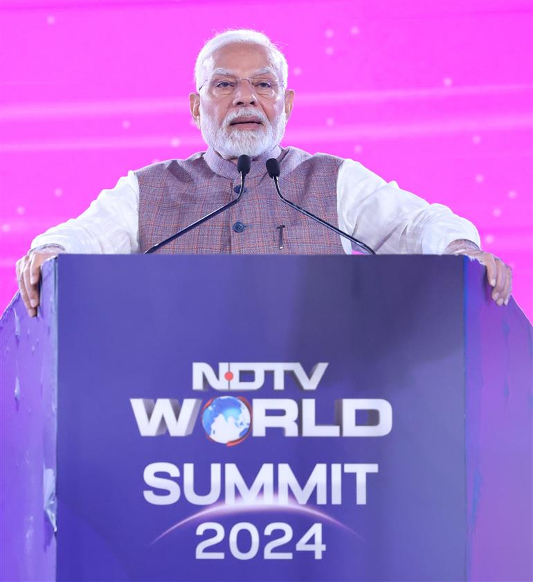 PM addresses NDTV World Summit 2024, in New Delhi on October 21, 2024.