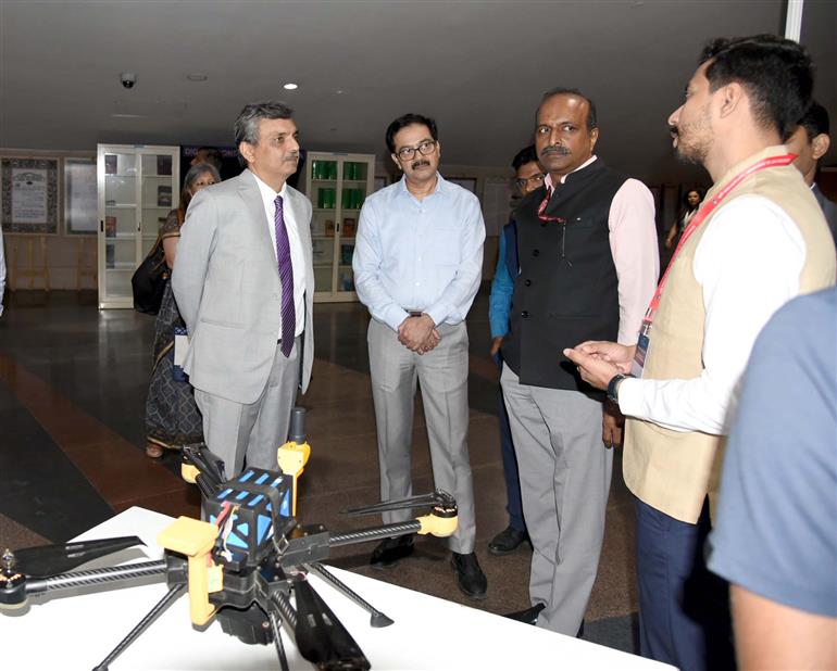 The Secretary, Department of Land Resources, Shri Manoj Joshi took a walkthrough of exhibition showcased at the inauguration of International Workshop on “Modern Technologies in Survey - Resurvey for Urban Land Records” at Dr. Ambedkar International Centre, in New Delhi on October 21, 2024.