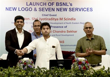 The Union Minister of Communications and Development of North Eastern Region (DoNER), Shri Jyotiraditya M. Scindia and the Minister of State for Rural Development and Communications, Dr. Chandra Sekhar Pemmasani at the launch of BSNL’s New Logo and Seven New Services, in New Delhi on October 22, 2024.