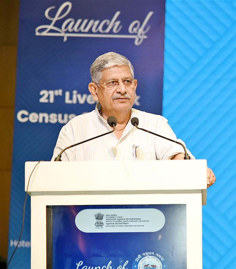 The Union Minister of Panchayati Raj & Fisheries, Animal Husbandry and Dairying, Shri Rajiv Ranjan Singh alias Lalan Singh addressing at the launch event of Pandemic Fund Project - Animal Health Security Strengthening in India for Pandemic Preparedness and Response & 21st Livestock Census Operation at Hotel Leela Ambience Convention, in New Delhi on October 25, 2024.