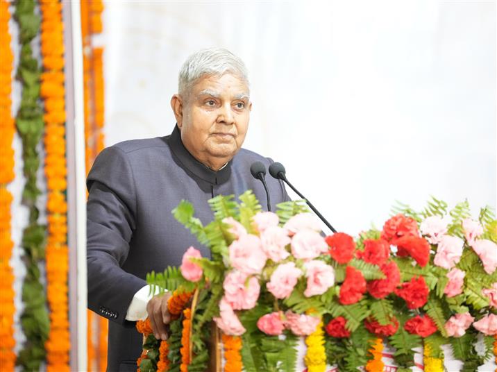 The Vice President of India, Shri Jagdeep Dhankhar addressing the gathering at a National Symposium at Jagadguru Rambhadracharya Divyang State University (Chitrakoot), in Madhya Pradesh on September 07, 2024.