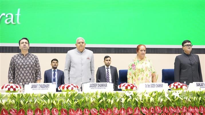 The Vice President, Shri Jagdeep Dhankhar at the International Literacy Day celebrations at Vigyan Bhavan, in New Delhi on September 08, 2024.