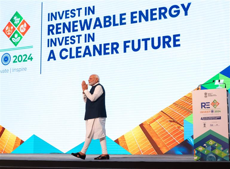 PM attends the 4th Global Renewable Energy Investor’s Meet at Gandhinagar, in Gujarat on September 16, 2024.