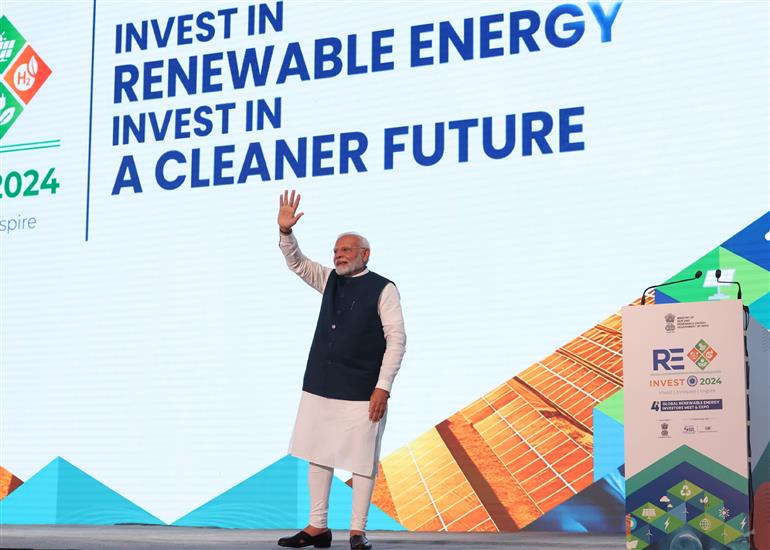 PM attends the 4th Global Renewable Energy Investor’s Meet at Gandhinagar, in Gujarat on September 16, 2024.