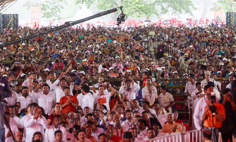 Gathering at the foundation stone laying of various development projects, in Bhubaneswar, Odisha on September 17, 2024. PM addressing on the occasion.